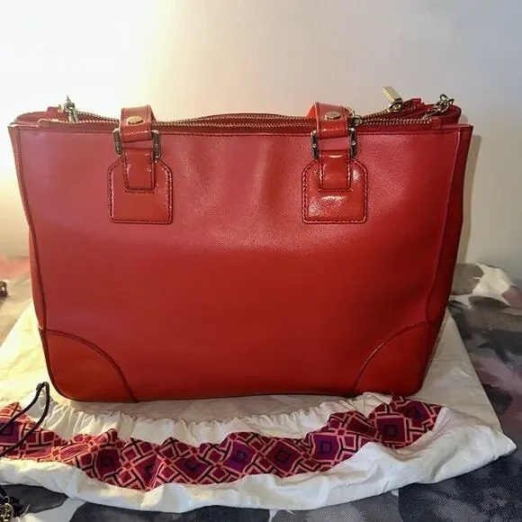 Tory Burch RED Robinson Double Zip Tote with cross body EUC - Picture 10 of 15